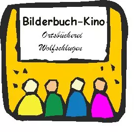 Gemaltes Logo der Ortsbücherei Wolfschlugen für das Bilderbuchkino